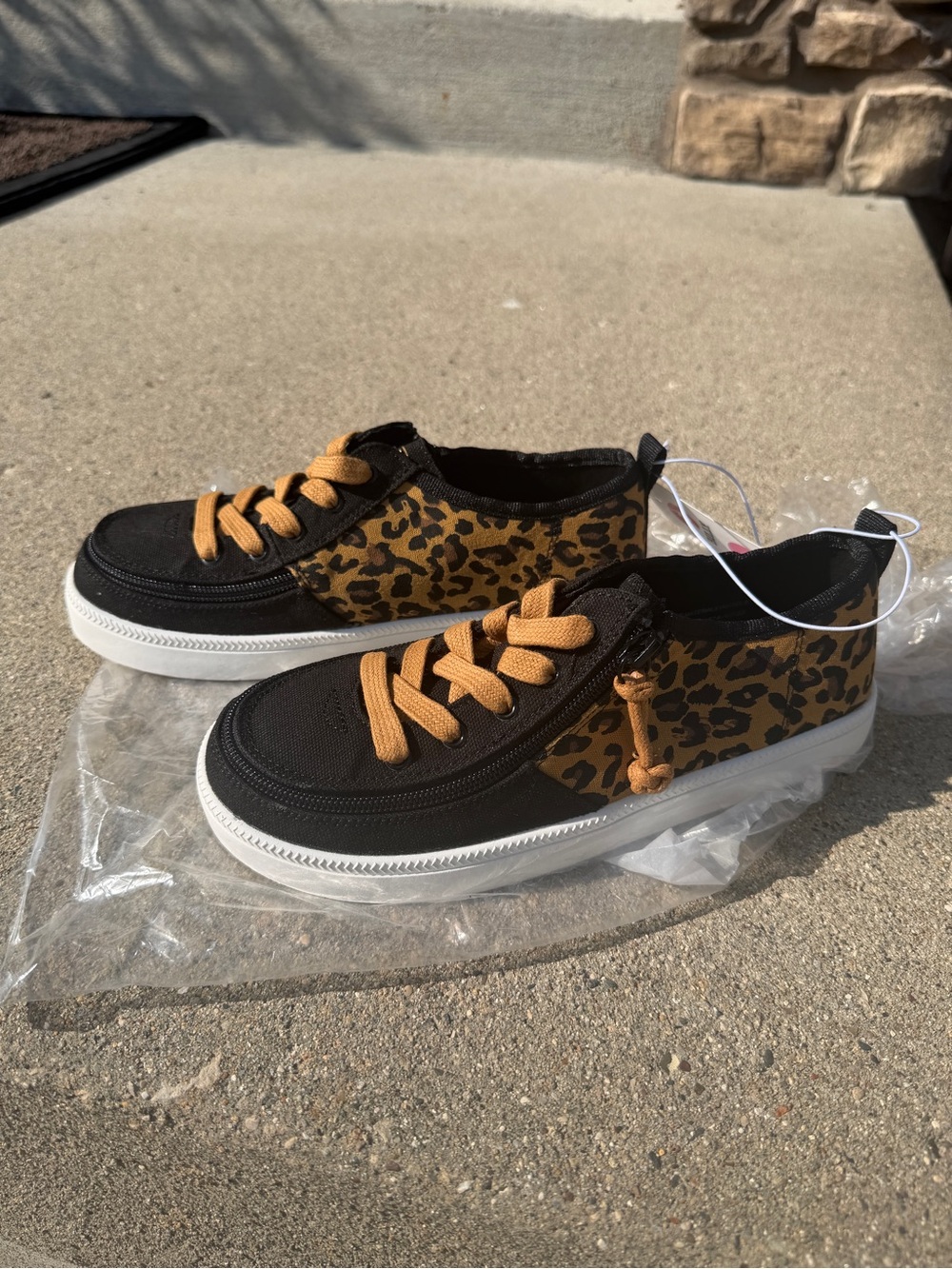 Kids Leopard Print Black & Tan Lace-Up Sneakers with White Sole